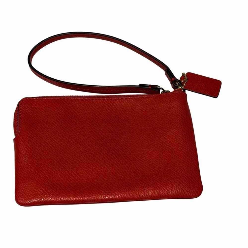 Coach Red Pebbled Leather Wristlet with Gold Logo